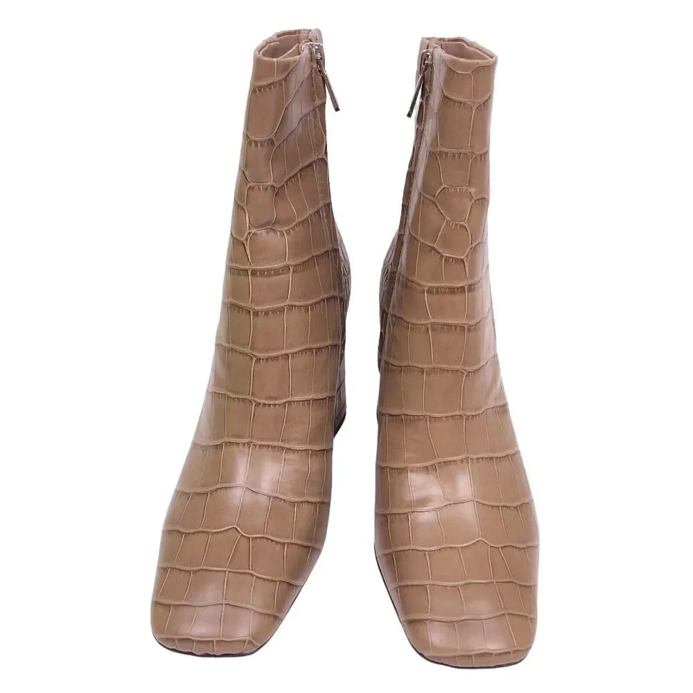 NEW Sam Edelman Codie Croc Square Toe Block Heel Ankle Boots Booties Womens 10